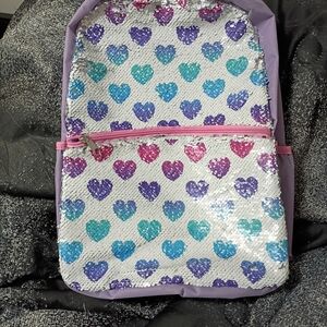 Stella & Max Lavender Sequin Heart Backpack with Pink Zipper
